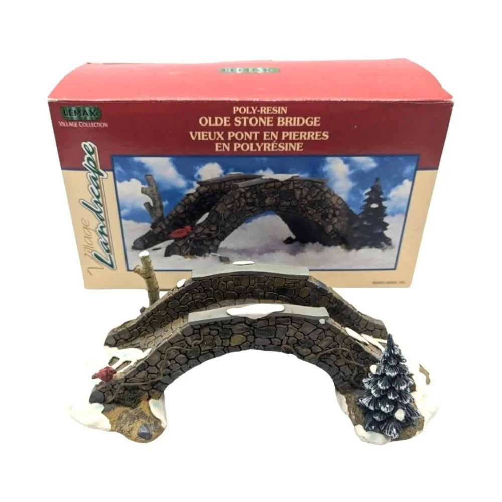 VTG Lemax Village Collection Olde Stone Bridge Polyresin Snow Scene